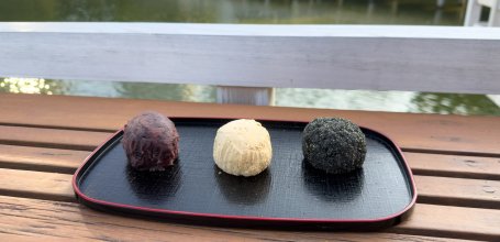Hama Rikyu (Tokyo), Ohagi Mochi (Azuki, Kinako and Sesame) tasting tray 