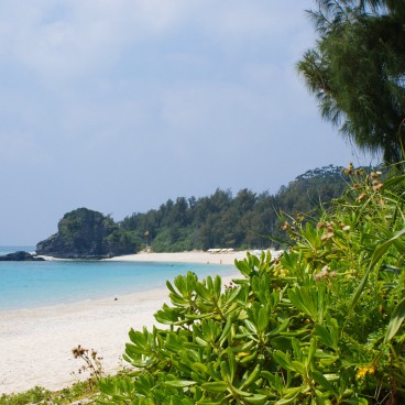 Zamami Island (Okinawa), View on the white sand beach and tropical vegetation