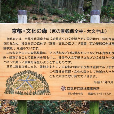 Mount Daimonji in Kyoto, Kyoto City sign on the mountain's preserved forest