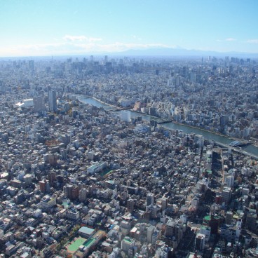 Tokyo SkyTree, View on the Sumida River and the Asahi Beer Hall