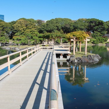 Hamarikyu Garden (Tokyo), Bridge crossing the pond