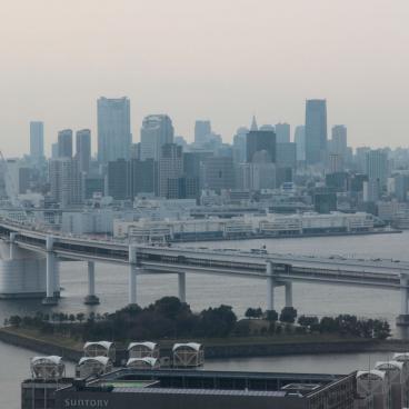 Odaiba, View on Rainbow Bridge and Tokyo from Daikanransha