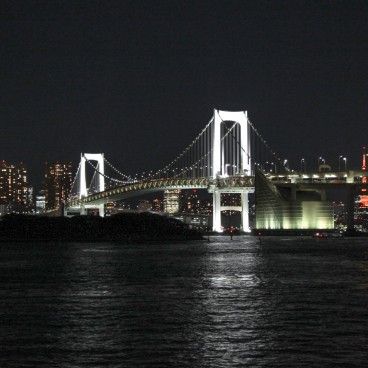 Rainbow Bridge (Tokyo), Night view on the bridge with the summer light-up