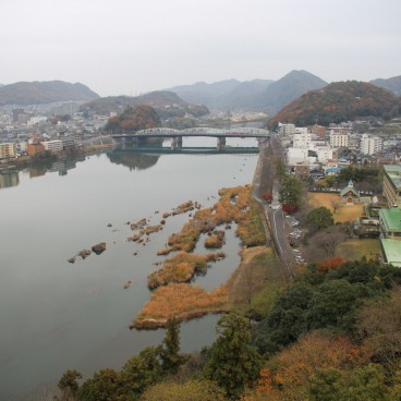 Inuyama Castle (Aichi Prefecture), Panoramic view on the city from the keep in autumn 3