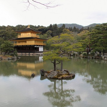 Kinkaku-ji (Kyoto), Old panoramic view of the Golden Pavilion