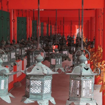 Kasuga Taisha Grand Shrine in Nara, Bronze lanterns hanging in the shrine's building