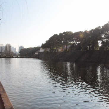Kokyo Tokyo Imperial Palace, View of a moat toward south and the Tokyo Tower in the background