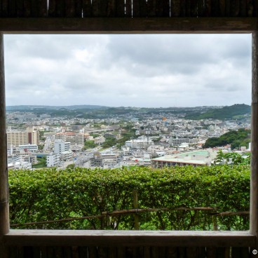 Shikina-en garden in Okinawa, View on the city from the heights of the garden