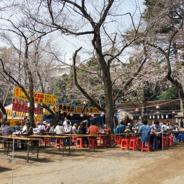 Yasukuni Shrine in Tokyo, Street food stalls during Sakura Matsuri in spring