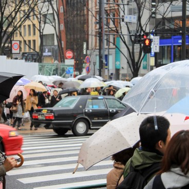 Omotesando Avenue in Tokyo, Busy sidewalks on a rainy day 2