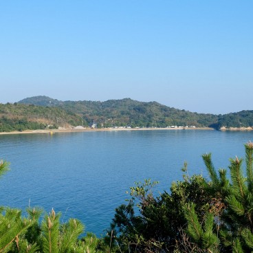 Naoshima Art Island, View on the beach and the Yellow Pumpkin 3