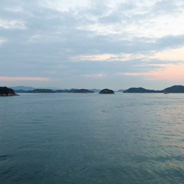 Naoshima Art Island, View on the islands of Seto Inland Sea at sunset