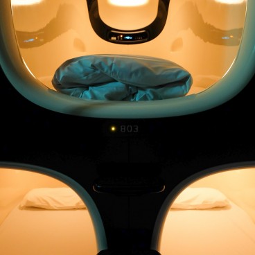 Capsule Hotel, View of several capsules