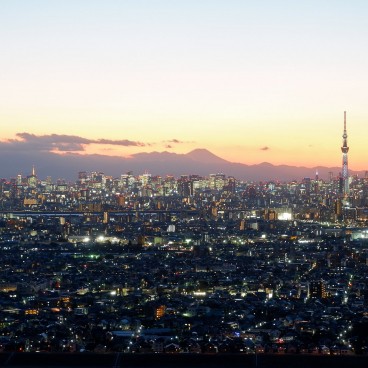 I-Link Tower, Chiba, Setting sun on Tokyo and Mount Fuji
