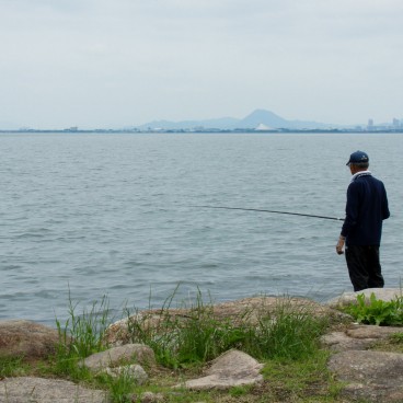 Otsu, Fisherman on Lake Biwa's shore