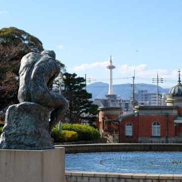 Kyoto National Museum, View on Rodin's The Thinker and Kyoto in the background