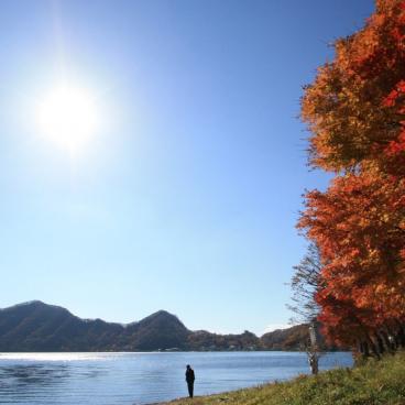 Ikaho, Mount Haruna and lake in autumn