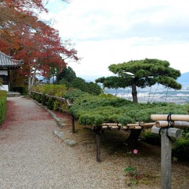 Yoshimine-dera (Kyoto) in autumn and view on Kyoto