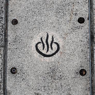 Pictogram for onsen in Japan in Beppu's streets (Oita)