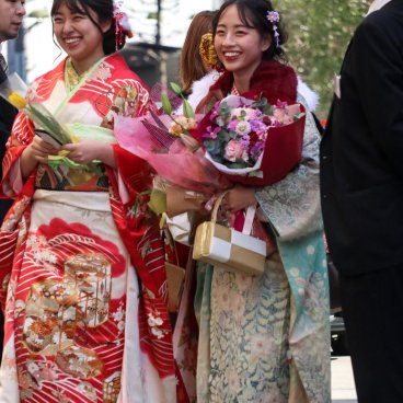 Young Japanese women wearing furisode kimono for Seijin no Hi