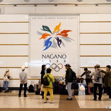 Nagano Station, Poster advertising 1998 Olympic Games in the hall