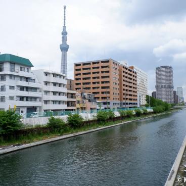 Koto-ku (Tokyo), Waterway in Kameido and view on Tokyo SkyTree