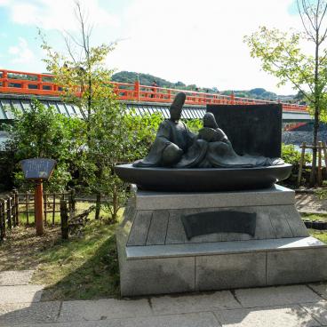 Monument inspired from The Tale of Genji and bridge on Uji River