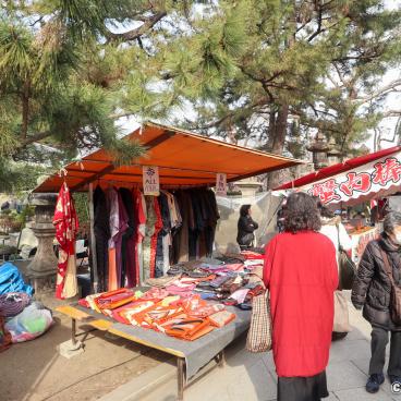 Second hand kimonos on sale at Kyoto's Kitano Tenmangu flea market