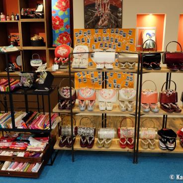 Kimono Hearts kimono and yukata rental shop in Kyoto, accessories aisle