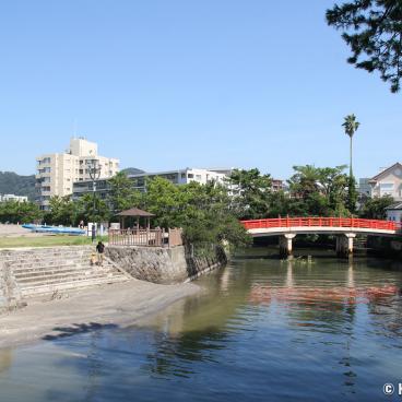 Hayama, View on the Morito River and Misogi red bridge