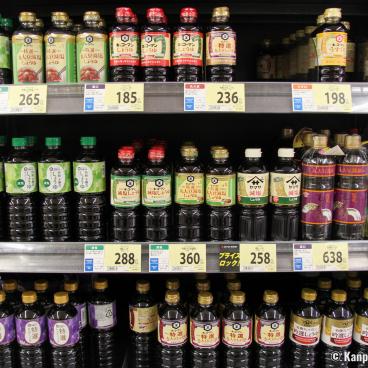 Soy sauce aisle in a Japanese supermarket