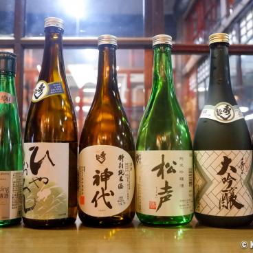 Bottles of sake at Hideyoshi Suzuki Sake Brewery (Akita)