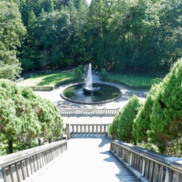 Narita-san Park, View on the fountain from the Peace Pagoda Daito