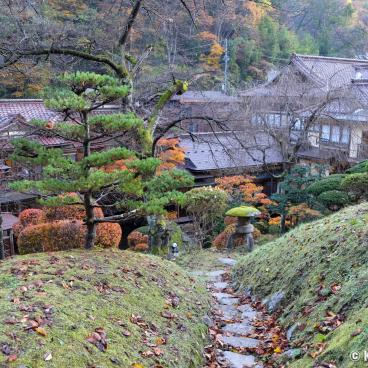 Higashiyama Onsen Mukaitaki, View on the traditional ryokan from the garden in autumn 2
