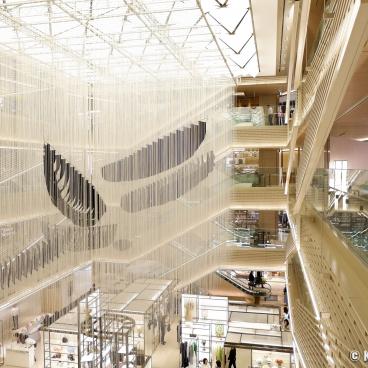 Ginza Six, Exhibition Six Boats by Chiharu Shiota in 2019 in the luxury shopping mall