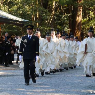 Ise Jingu, Shinto priests procession in Naiku inner shrine (Kotai-jingu) during Kenkoku-kinen-sai on February 11