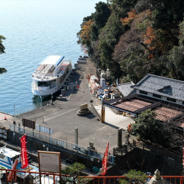 Chikubushima (Lake Biwa), View on the pier and the cruising boat
