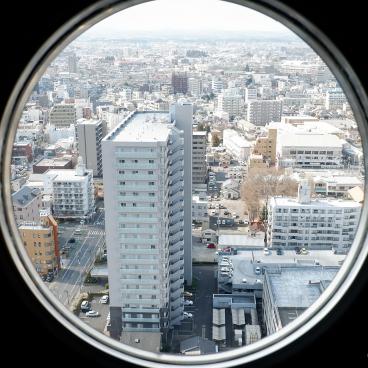 Art Tower Mito, View through one of the portholes in the observatory