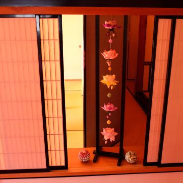 Tamozawa Imperial Villa Memorial Park in Nikko, Display of flowers made from kimono fabric