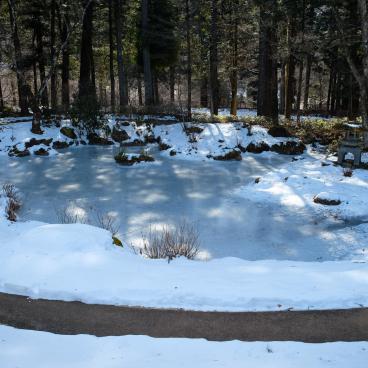 Tamozawa Imperial Villa Memorial Park in Nikko, View on the garden in winter 3
