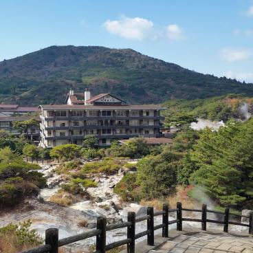 Unzen Jigoku (Kyushu), View on the Hells and the thermal resort