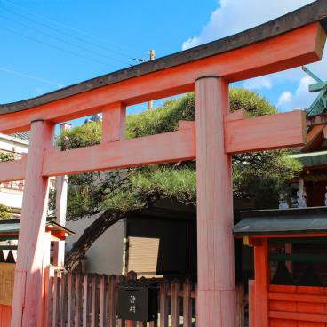 Naramachi District in Nara, Torii gate at the entrance of a shrine