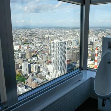 JR Tower T38 in Sapporo, View on the city from the men's restroom