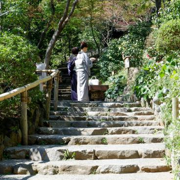 Chinzan-so Teien (Tokyo), Alley of the garden and women wearing kimono
