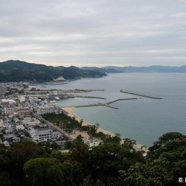 Awaji, View on Ohama city and its beach from Sumoto Castle