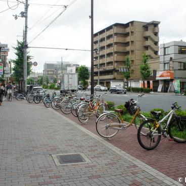Kyoto, Bicycles stationned on the sidewalk