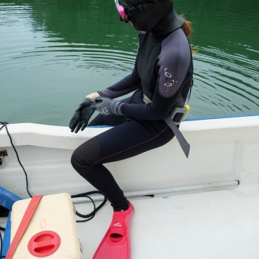 Mie prefecture, Ama diver during a fishing session off to Wagu port (Shima)