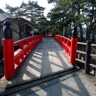 Matsushima, Red bridge on the way to visit Godaido temple