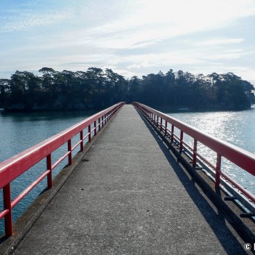 Matsushima, Fukuura-bashi red bridge to access Fukuurajima