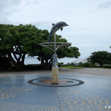 Okinawa Churaumi Aquarium, Dolphin statue at the entrance